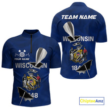 Load image into Gallery viewer, Custom Wisconsin State Flag Silver Dart Steel Tip Dart Men Quarter-Zip Shirt, Dart Team Jerseys IPHW10560