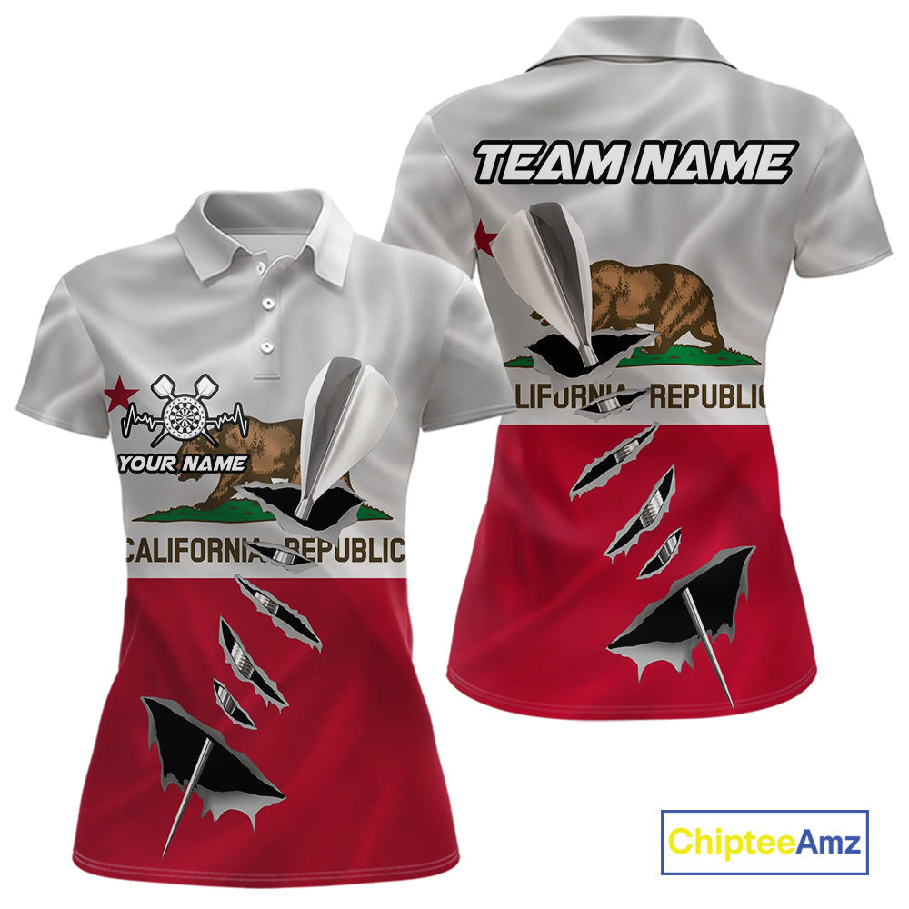 Custom California State Flag Silver Dart Steel Tip Dart Women Polo Shirt, Dart Team Jerseys IPHW10561