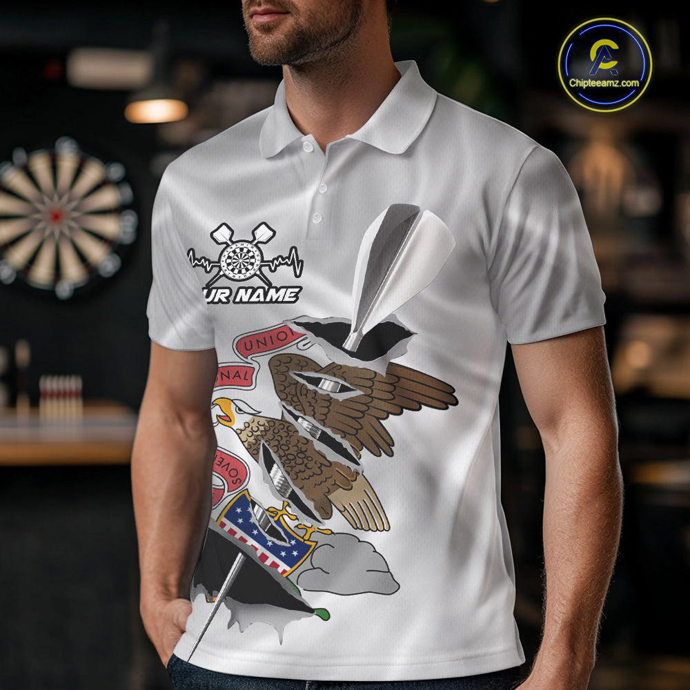 Custom Illinois State Flag Silver Dart Steel Tip Dart Men Polo Shirt, Dart Team Jerseys IPHW10565