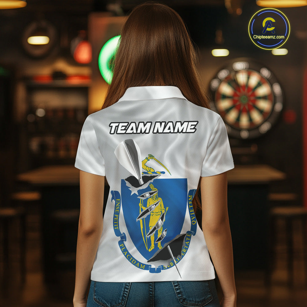 Custom Massachusetts State Flag Silver Dart Steel Tip Dart Women Polo Shirt, Dart Team Jerseys IPHW10567