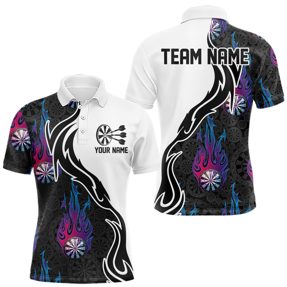Blue And Purple Flame Dartboad Custom Dart Polo Shirts For Men, Dart Tournament Team Shirt IPHW8499