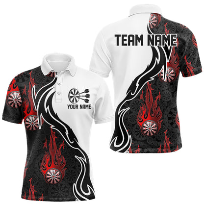 Black And Red Flame Dartboad Custom Dart Polo Shirts For Men, Dart Tournament Team Shirt IPHW8500