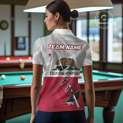 Custom California State Flag Silver Billiard Cue Patriotic Billiard 8 Ball Shirts For Women IPHW10586