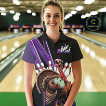 Load image into Gallery viewer, Black And Purple Custom Funny Turkey Bowling Women Shirts, Bowling League Team Shirt IPHW10802