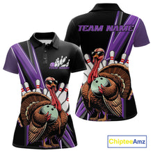 Load image into Gallery viewer, Black And Purple Custom Funny Turkey Bowling Women Shirts, Bowling League Team Shirt IPHW10802
