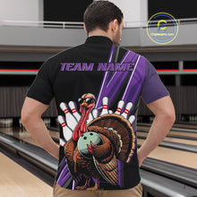 Load image into Gallery viewer, Black And Purple Custom Funny Turkey Bowling Men Shirts, Bowling League Team Shirt IPHW10802
