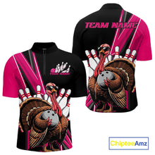 Load image into Gallery viewer, Black And Pink Custom Funny Turkey Bowling Men Shirts, Bowling League Team Shirt IPHW10803