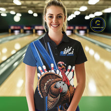 Load image into Gallery viewer, Black And Blue Custom Funny Turkey Bowling Women Shirts, Bowling League Team Shirt IPHW10804