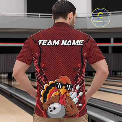 Red Custom Funny Turkey Bowling Jerseys, Bowling Team League Shirt Men Bowlers Outfit IPHW10809