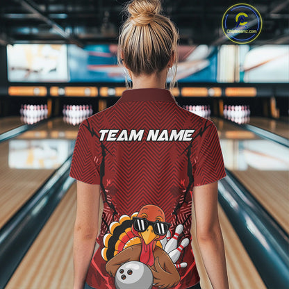 Red Custom Funny Turkey Bowling Jerseys, Bowling Team League Shirt Women Bowlers Outfit IPHW10809