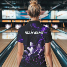 Load image into Gallery viewer, Custom Black And Purple Thunder Lightning Bowling Tournament Polo Shirts For Women IPHW8520