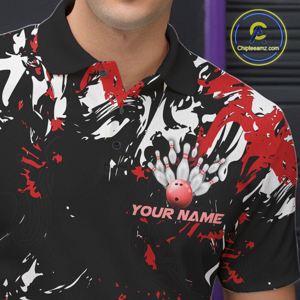 Custom Black, Red And White Camo Men Bowling League Shirt, Bowlers Jerseys Outfits IPHW10619