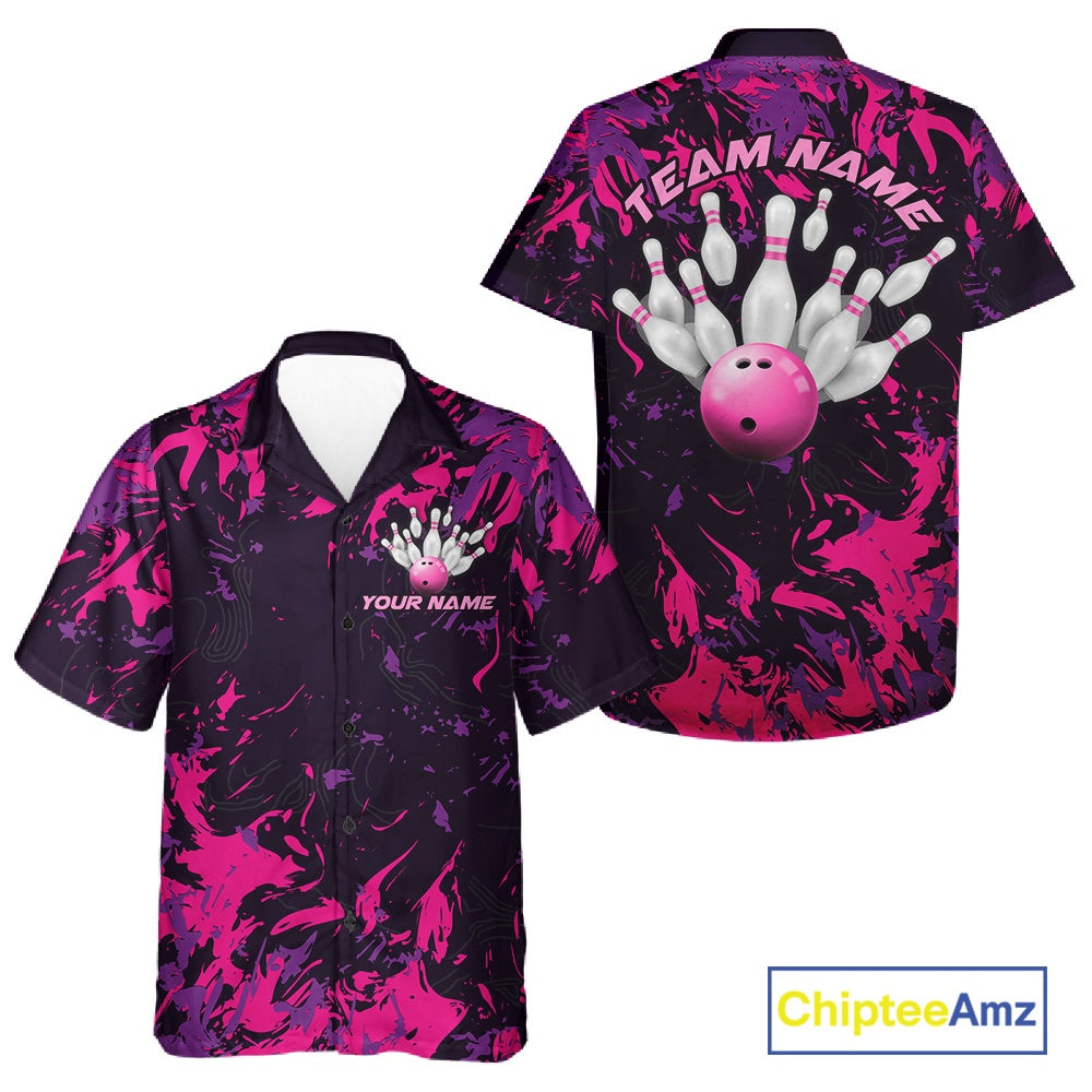 Custom Purple And Pink Camo Men And Women Bowling League Shirt, Bowlers Jerseys Tournament Outfit IPHW10621