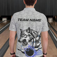 Load image into Gallery viewer, Custom Gray And Blue Wolf Bowling Polo Shirts For Men, Wolf Bowling Tournament Shirt IPHW8718