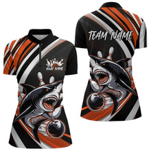 Load image into Gallery viewer, Custom Black And Orange Shark Bowling Women Quarter-Zip Shirts,  Shark Bowling Team Jerseys IPHW8723