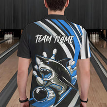 Load image into Gallery viewer, Custom Black And Blue Shark Bowling Polo Shirts For Men,  Shark Bowling Team Jerseys IPHW8724