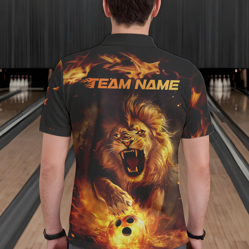 Custom Fire Flame Lion Bowling Polo Shirts For Men, Bowling League Shirt Team Uniform IPHW8980