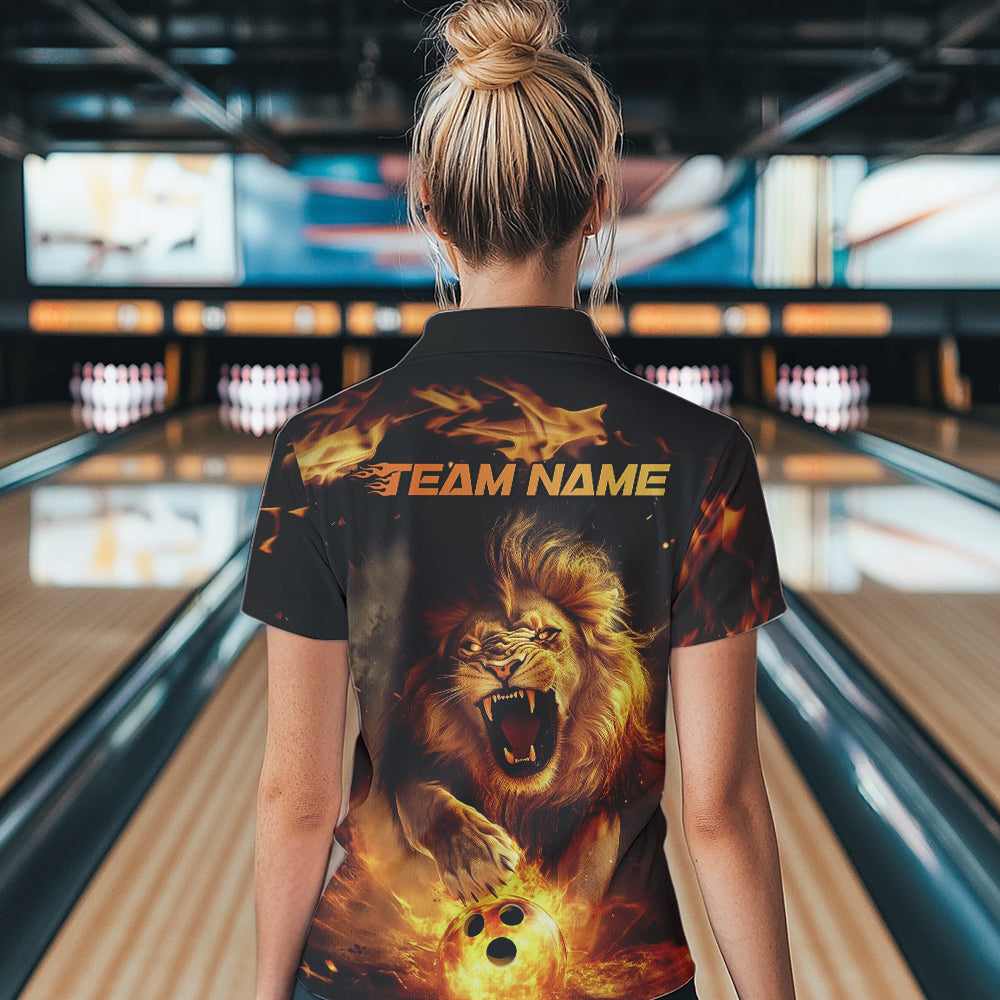 Custom Fire Flame Lion Bowling Quarter-Zip Shirts For Women, Bowling Team Uniform IPHW8980