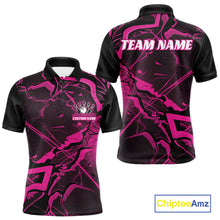 Load image into Gallery viewer, Custom Black And Pink Lightning Crack Modern Bowling Team Polo Shirt For Men And Women IPHW11099