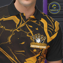 Load image into Gallery viewer, Custom Black And Yellow Lightning Crack Modern Bowling Team Polo Shirt For Men And Women IPHW11100