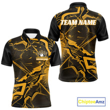 Load image into Gallery viewer, Custom Black And Yellow Lightning Crack Modern Bowling Team Polo Shirt For Men And Women IPHW11100