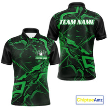 Load image into Gallery viewer, Custom Black And Green Lightning Crack Modern Bowling Team Polo Shirt For Men And Women IPHW11101