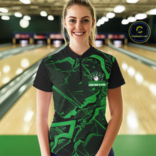 Load image into Gallery viewer, Custom Black And Green Lightning Crack Modern Bowling Team Quarter-Zip Shirt For Women IPHW11101