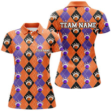 Load image into Gallery viewer, Purple And Orange Argyle Custom Ladies Bowling Shirts, Fall Season Halloween Bowler Outfits IPHW7296