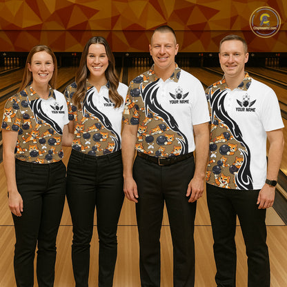 Custom Cute Funny Ginger Tabby Cat Bowling Men Polo Shirts, Cat Bowling Team Shirt IPHW10317