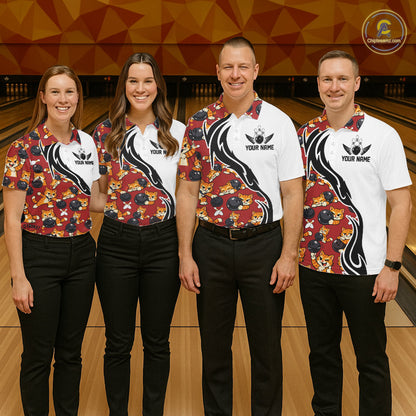 Custom Cute Funny Ginger Tabby Cat Bowling Men Polo Shirts, Cat Bowling Team Shirt IPHW10318