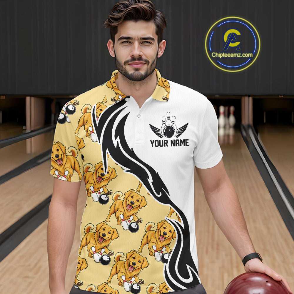 Custom Funny Golden Retriever Dog Men Bowling Team Shirt, Dog Lovers Bowling Uniform IPHW10321
