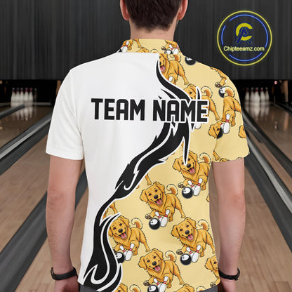 Custom Funny Golden Retriever Dog Men Bowling Team Shirt, Dog Lovers Bowling Uniform IPHW10321