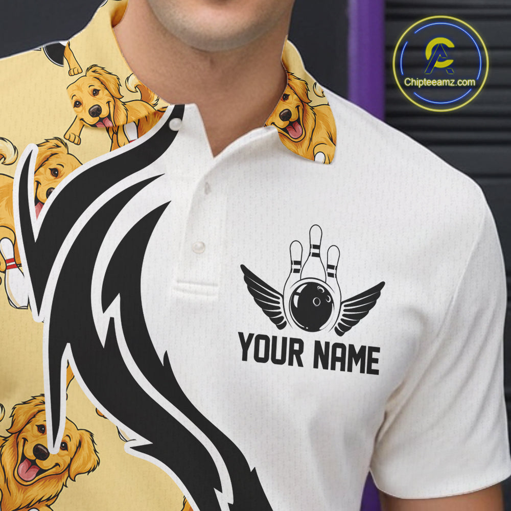 Custom Funny Golden Retriever Dog Men Bowling Team Shirt, Dog Lovers Bowling Uniform IPHW10321