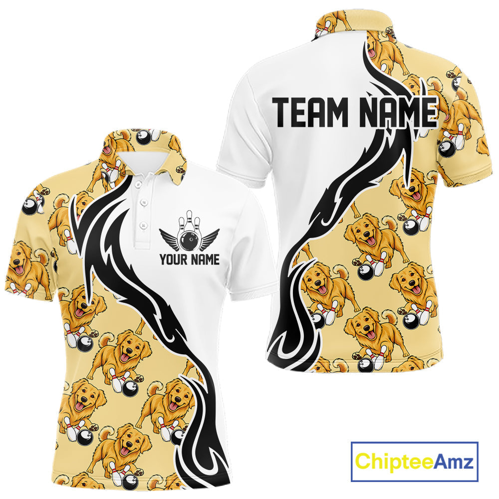 Custom Funny Golden Retriever Dog Men Bowling Team Shirt, Dog Lovers Bowling Uniform IPHW10321
