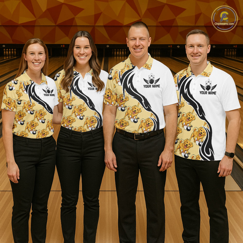 Custom Funny Golden Retriever Dog Men Bowling Team Shirt, Dog Lovers Bowling Uniform IPHW10321