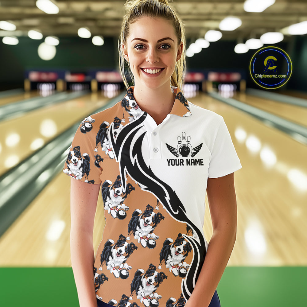 Custom Funny Border Collie Dog Women Bowling Team Shirt, Dog Lovers Bowling Uniform IPHW10322
