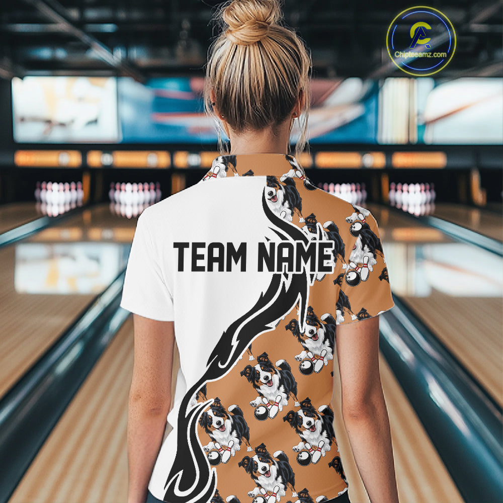 Custom Funny Border Collie Dog Women Bowling Team Shirt, Dog Lovers Bowling Uniform IPHW10322