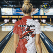 Load image into Gallery viewer, Custom White And Orange Shark Bowling Polo Shirts For Women, Shark Bowling League Shirt IPHW8991
