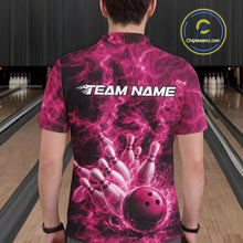 Load image into Gallery viewer, Custom Pink Fire Flame Bowling Men Polo Tournament Shirt, Team Bowling Jerseys IPHW11106