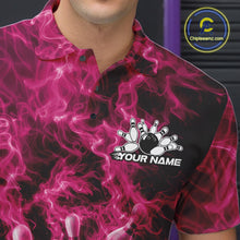 Load image into Gallery viewer, Custom Pink Fire Flame Bowling Men Polo Tournament Shirt, Team Bowling Jerseys IPHW11106