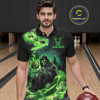 Black And Green Grim Reaper Custom Halloween Bowling Team Shirts For Men, Bowling Gifts IPHW7612
