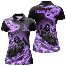 Load image into Gallery viewer, Black And Purple Grim Reaper Custom Halloween Bowling Team Shirts For Women, Bowling Gifts IPHW7613