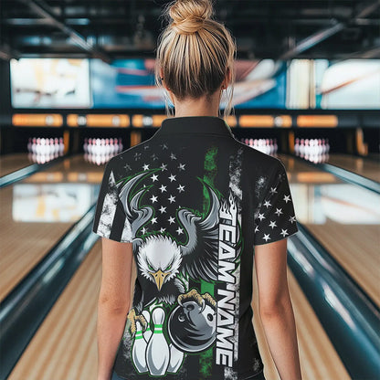 Custom Green Line American Flag Eagle Bowling Women Quarter-Zip Shirt, Patriotic Bowling IPHW8737