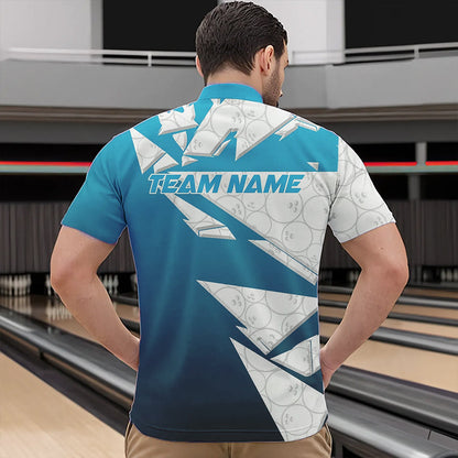 Custom White And Blue Bowling Team Quarter-Zip Shirts For Men, Bowling Ball Pattern Bowlers Outfit IPHW8741
