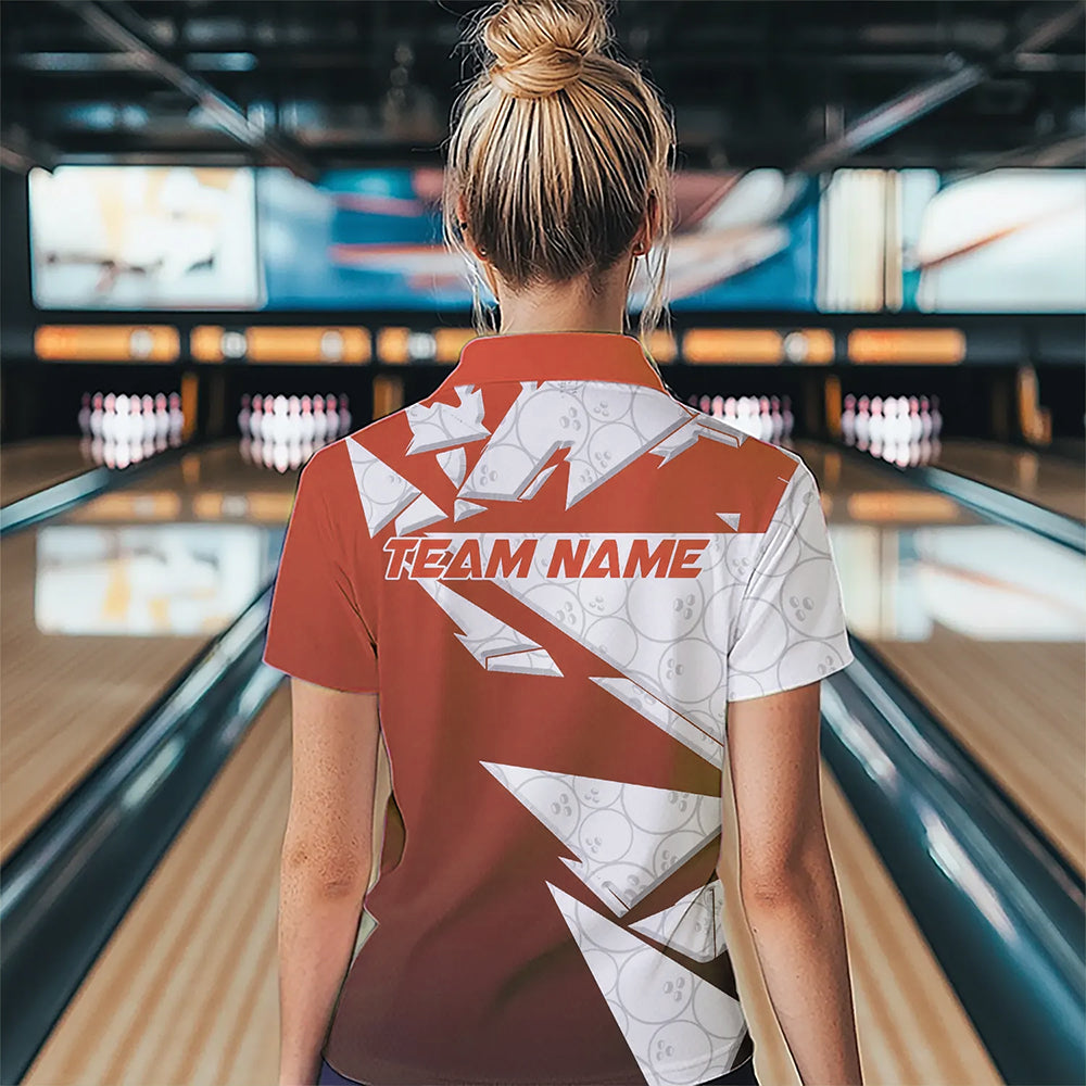 Custom White And Orange Bowling Team Women Quarter-Zip Shirt, Bowling Ball Pattern Outfit IPHW8743