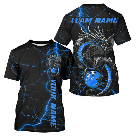 Black And Blue Custom Dragon Bowling For Men, Dragon Bowling League Outfits IPHW7311