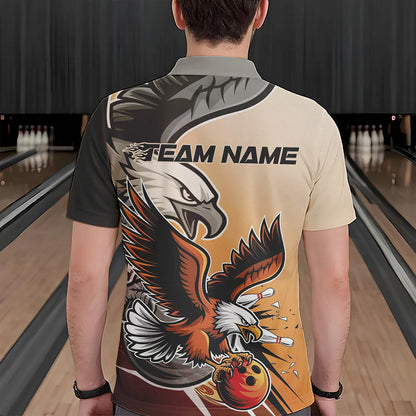 Custom Eagle Bowling Jerseys With Names, Orange Eagle Bowling League Men Polo Shirts IPHW8762