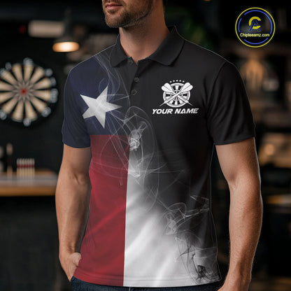 Custom Smoke Flame Texas Flag Patriotic Darts Shirt For Men, Dart League Team Jerseys IPHW10631