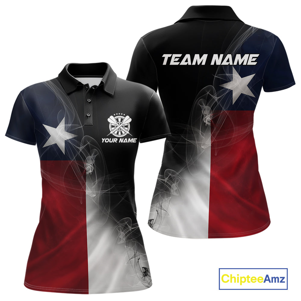 Custom Smoke Flame Texas Flag Patriotic Darts Shirt For Women, Dart League Team Jerseys IPHW10631