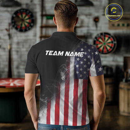 Custom Smoke Flame US Flag Patriotic Darts Shirt For Men, American Dart Team Jerseys IPHW10630